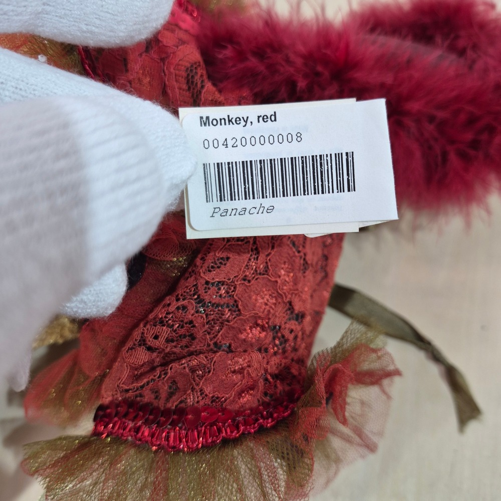Katherine's Collection Panache Red Monkey Doll Victorian Lace Feather Ornament - Picture 3 of 9